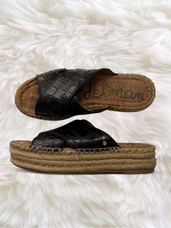 Sam Edelman Shoes - Sam Edelman Black Croc Slide Sandals with Espadrille Platform